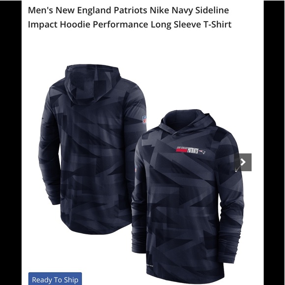🎁NWT New England Patriots Nike Sideline Impact Hoodie Performance LS T Shirt M - Picture 7 of 8